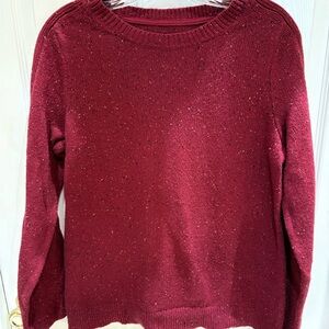 Women's Long  Button Sleeve Burgundy Speckled Sweater